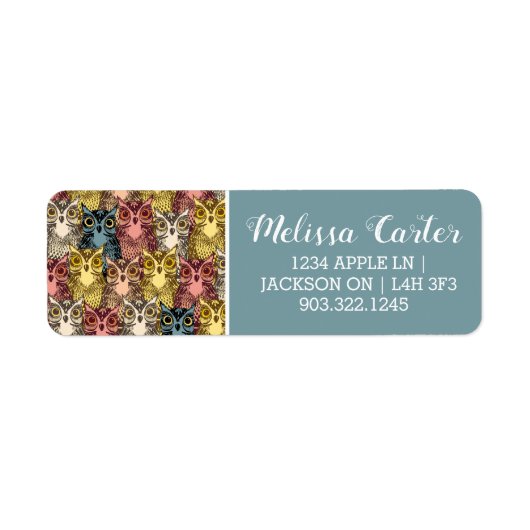 Kleurrijke Boho Woodland Uil Patroon Etiket (Voorkant)