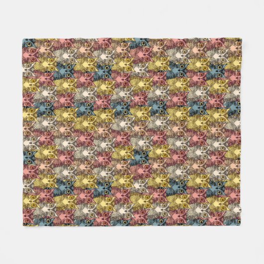 Kleurrijke Boho Woodland Uil Patroon Fleece Deken (Voorkant (Horizontaal))
