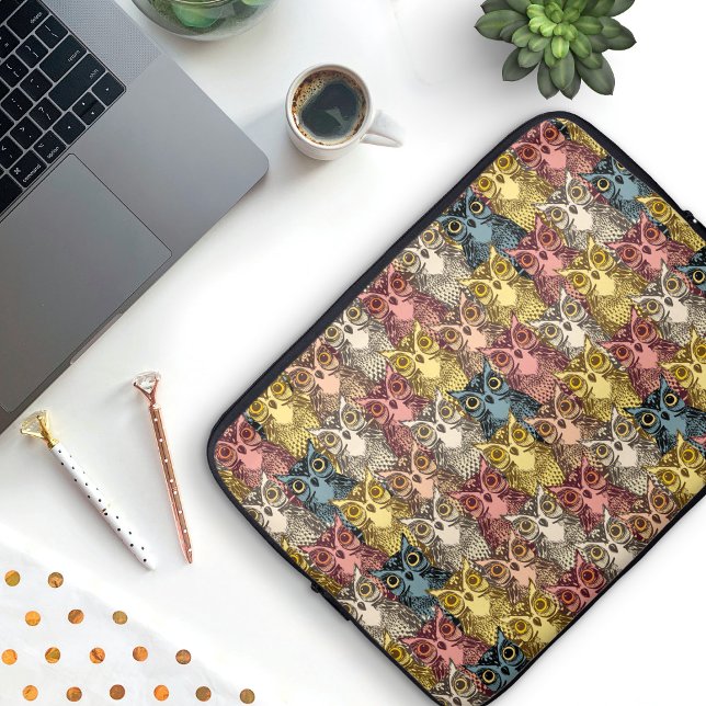 Kleurrijke Boho Woodland Uil Patroon Laptop Sleeve (Owl Pattern Laptop Sleeve)