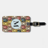 Kleurrijke Boho Woodland Uil Patroon & Monogram Bagagelabel (Voorkant horizontaal)