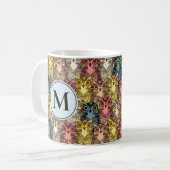Kleurrijke Boho Woodland Uil Patroon & Monogram Koffiemok (Voorkant links)