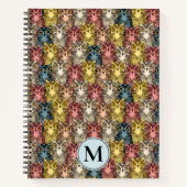 Kleurrijke Boho Woodland Uil Patroon & Monogram Notitieboek (Voorkant)