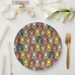 Kleurrijke Boho Woodland Uil Patroon Papieren Bordje