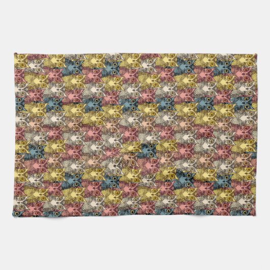 Kleurrijke Boho Woodland Uil Patroon Theedoek (Horizontaal)