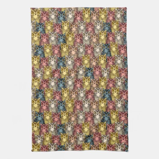 Kleurrijke Boho Woodland Uil Patroon Theedoek (Verticaal)