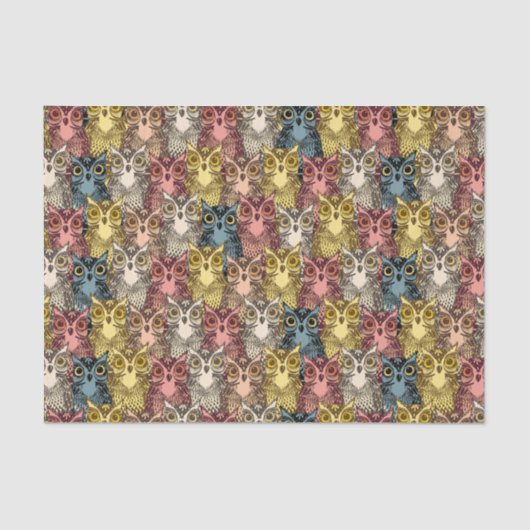 Kleurrijke Boho Woodland Uil Patroon Tissuepapier (Voorkant)