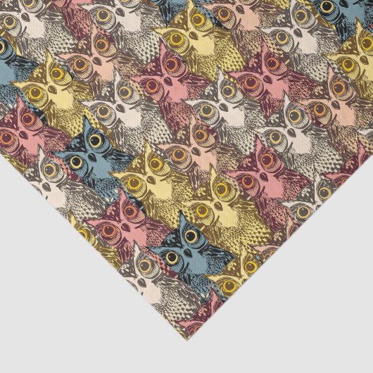 Kleurrijke Boho Woodland Uil Patroon Tissuepapier (Detail)