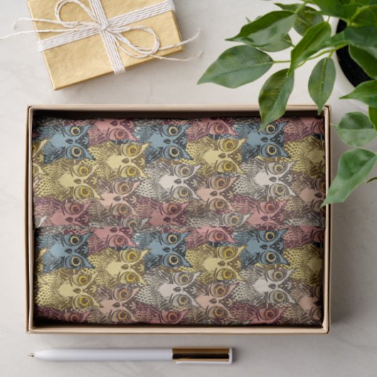 Kleurrijke Boho Woodland Uil Patroon Tissuepapier (Geschenk)