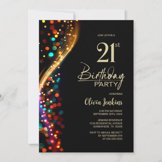 Kleurrijke Bokeh 21e verjaardagsfeestje Kaart (Voorkant)