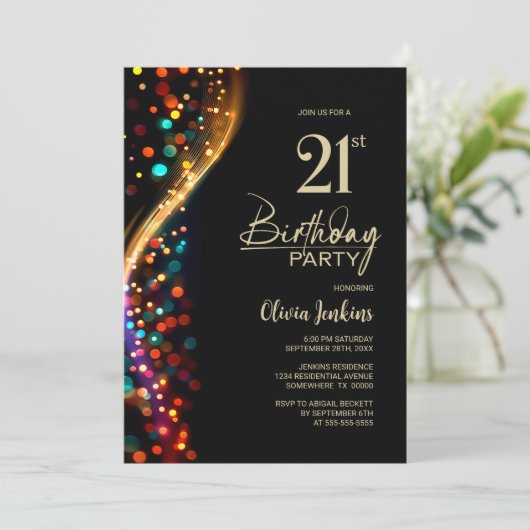 Kleurrijke Bokeh 21e verjaardagsfeestje Kaart (Staand voorkant)