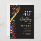 Kleurrijke Bokeh 40e verjaardagsfeestje Kaart (Voorkant)