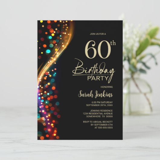 Kleurrijke Bokeh 60e verjaardagsfeestje Kaart (Staand voorkant)