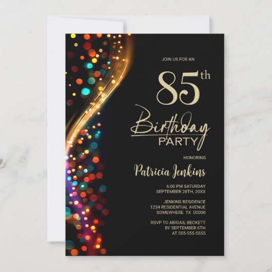 Kleurrijke Bokeh 85e verjaardagsfeest Kaart (Voorkant)