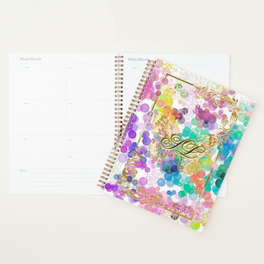 Kleurrijke Bokeh Abstract Goud Lijst & Vlinder Planner (Display)