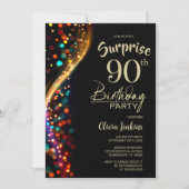 Kleurrijke Bokeh Surprise 90ste verjaardagsfeestje Kaart (Voorkant)