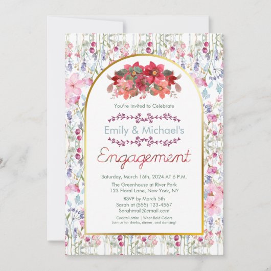 Kleurrijke Bold Bloemen Gold Engagement Party Kaart (Voorkant)