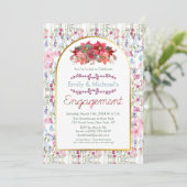 Kleurrijke Bold Bloemen Gold Engagement Party Kaart (Staand voorkant)