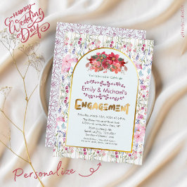 Kleurrijke Bold Bloemen Gold Engagement Party Kaart