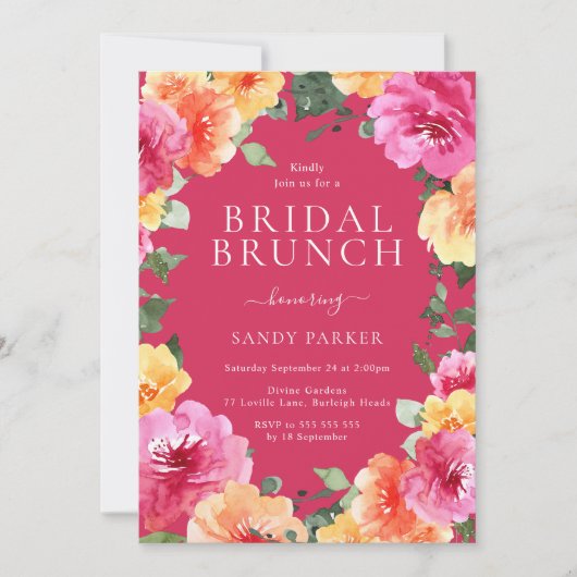 Kleurrijke Bold Bloemen Roze Vrijgezellenfeest Bru Kaart (Voorkant)
