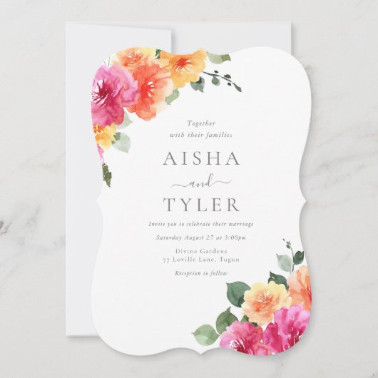Kleurrijke Bold Bloemen Waterverf bruiloft Kaart (Voorkant)