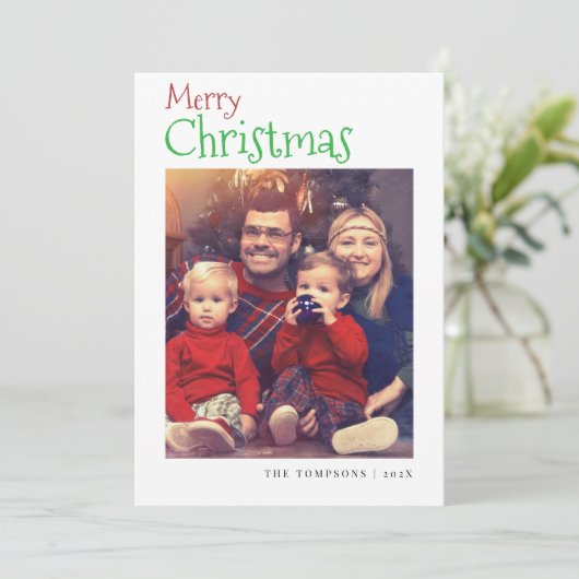 Kleurrijke Bold Christmas Familie Foto's Vakantie Feestdagenkaart (Staand voorkant)