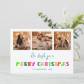 Kleurrijke Bold Merry Christmas Three foto's Feestdagenkaart (Staand voorkant)