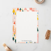 Kleurrijke Bold Retro Abstracte Kerst Landschap Notitiekaartje (Voorkant / Achterkant in situ)