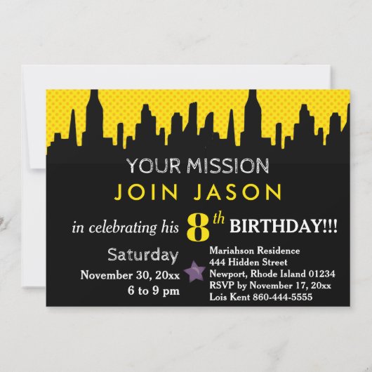 ** Kleurrijke Bold SUPERHEROS Kids Verjaardagsfees Kaart (Achterkant)