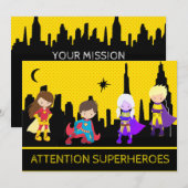 ** Kleurrijke Bold SUPERHEROS Kids Verjaardagsfees Kaart (Voorkant / Achterkant)