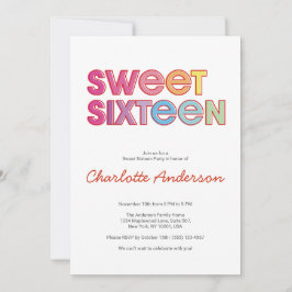 Kleurrijke Bold Type Sweet 16 Party Kaart
