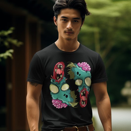 Kleurrijke Bold Zombies w / Hersenen Blootgesteld  T-shirt