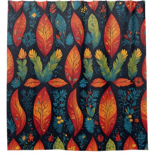 Kleurrijke Bomen - Bladpatroon Douchegordijn Set (Voorkant)