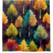 Kleurrijke Bomen - Bladpatroon Douchegordijn Set (Voorkant)