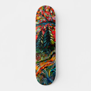 Kleurrijke bomen en rivierschilderijen persoonlijk skateboard