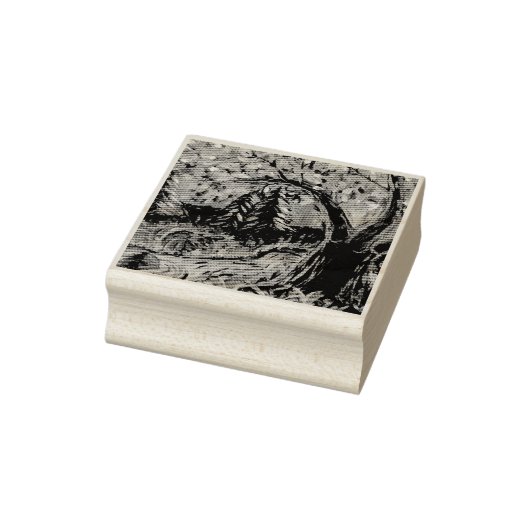 Kleurrijke bomen en rivierschilderijen rubberstempel (Stempel)