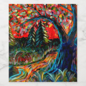 Kleurrijke bomen en rivierschilderijen wijn etiket (Enkel label)