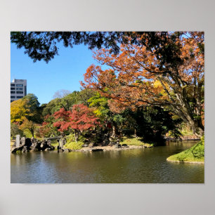 Kleurrijke bomen in Japanse tuin Poster