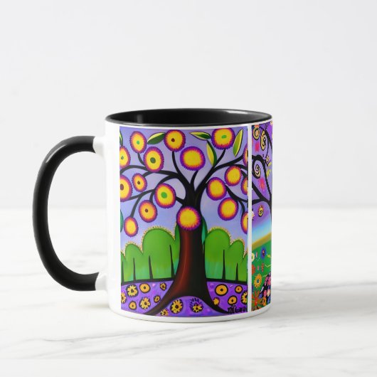 Kleurrijke Bomen | Volkskunst | Whimsical AI Kunst Mok (Links)
