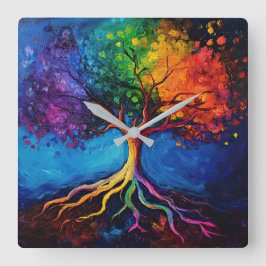 Kleurrijke Boom des Levens Wortels Kennis Wijsheid Vierkante Klok