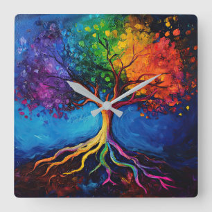 Kleurrijke Boom des Levens Wortels Kennis Wijsheid Vierkante Klok