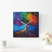 Kleurrijke Boom des Levens Wortels Kennis Wijsheid Vierkante Klok (Huis)