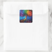 Kleurrijke Boom des Levens Wortels Kennis Wijsheid Vierkante Sticker (Tas)