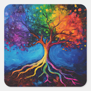 Kleurrijke Boom des Levens Wortels Kennis Wijsheid Vierkante Sticker
