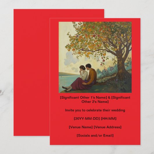 Kleurrijke boom die een paar uitnodigingen observe (Voorkant / Achterkant)