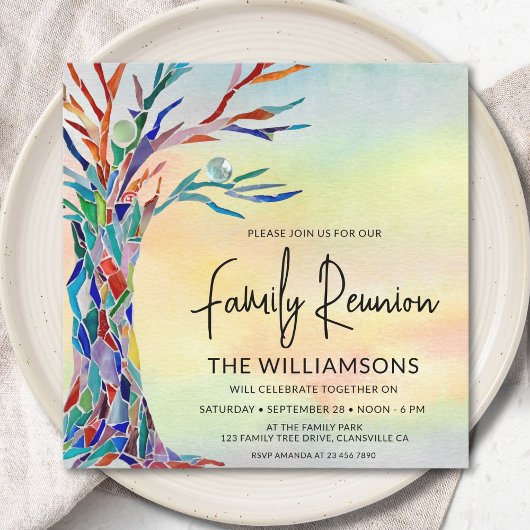 Kleurrijke boom familie reünie kaart