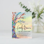Kleurrijke boom familie reünie uitnodiging briefkaart (Staand voorkant)