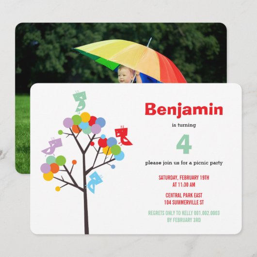 Kleurrijke Boom Schattige Vogels Kind Verjaardagsf Kaart (Voorkant / Achterkant)