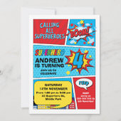 Kleurrijke Boom Superhero 4e verjaardag uitnodigin Kaart (Voorkant)