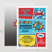 Kleurrijke Boom Superhero 4e verjaardag uitnodigin Kaart (Voorkant / Achterkant)