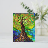 Kleurrijke boom van het Glas in lood van het Leven Briefkaart (Staand voorkant)